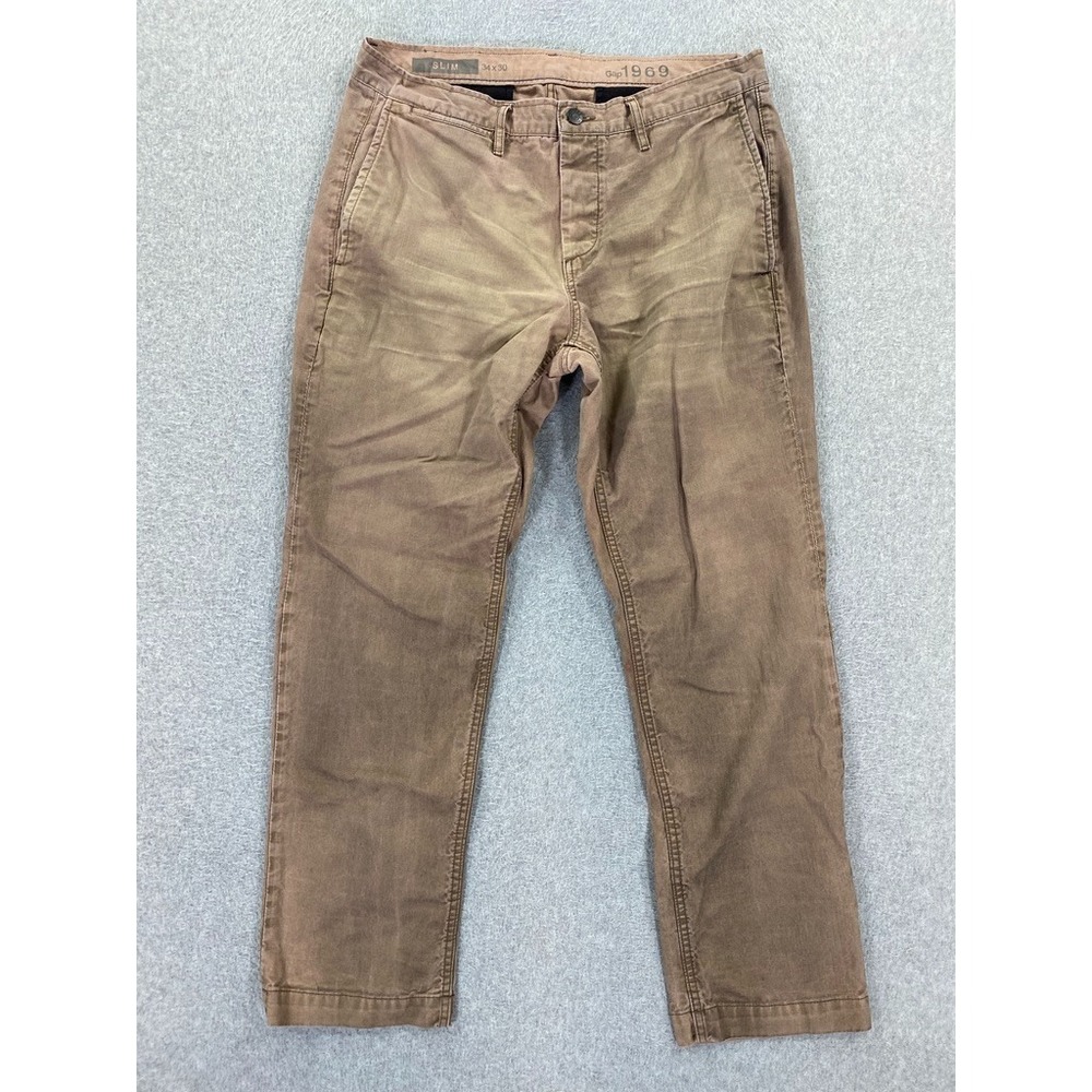 GAP 1969 Pants Mens 34x30 (Fits 33x29) Cadet Brown Cotton Slim Button Fly Y2K